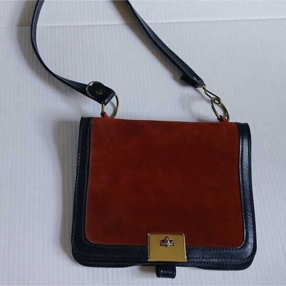 COPY - Rare Vintage Ring Shoulder Bag Suede Vinyl Adjustable Strap Brown Black - Picture 15 of 16